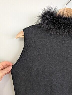 Vintage Joseph A. XLarge Silk Sleeveless Shirt High Neck Feathers Black Tank Top